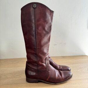 Frye #77167 Melissa Button Brown Leather Women's Knee-High Riding Biker Boots 10